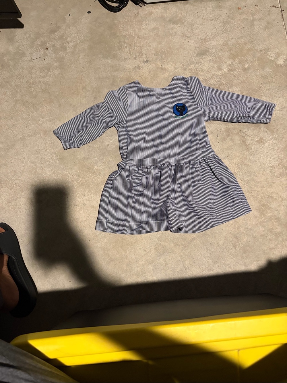 Petit Bateau Blue Pinstripe Long-Sleeve Dress with Heart Patch